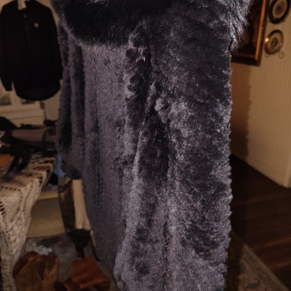Women's Black Fur Coat Authentic Genuine Fox & Rex Rabbit 100% - Picture 5 of 16